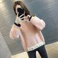 Autumn and Winter Womens Round Neck Color Matching Comfortable Loose Without Velvet Sweater Pull