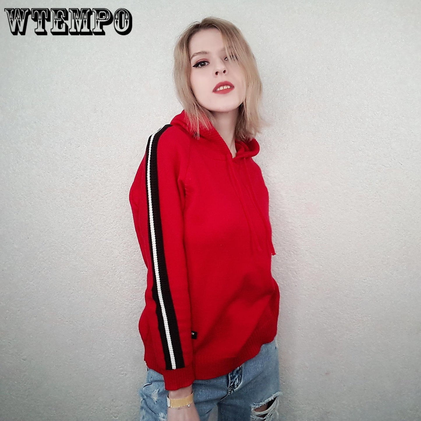 Winter Women Thick Warm  Pullover Sweater Office Loose Knited Hooded Sweatshirt Drawstring Plus Size Sweater Outwear