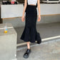 Fishtail Jeans Skirt Women's Summer Niche Slit A-line Skirt Ruffled Denim Midi Skirt High Waist Sexy Tight Denim Jeans Skirt