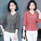 Women's Waist Short Sleeve T-Shirt Summer V-Neck Loose Print Short Top