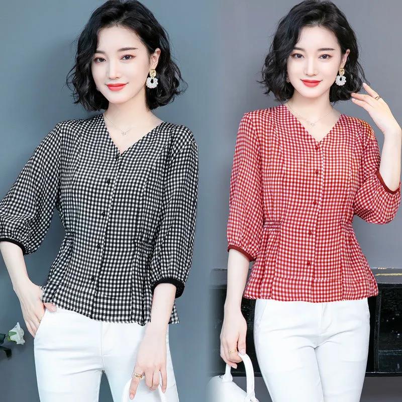 Women's Waist Short Sleeve T-Shirt Summer V-Neck Loose Print Short Top