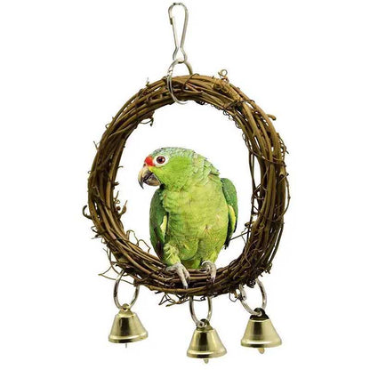 Parrot Natural Rattan Ring Toy Swing Ring Biting Toy Stand Birdcage Accessories