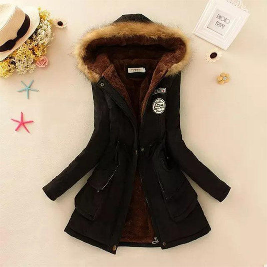 Women Hooded Warm Winter Coats Faux Fur Lined Parkas Lamb Cotton Padded Female Hairy Collar