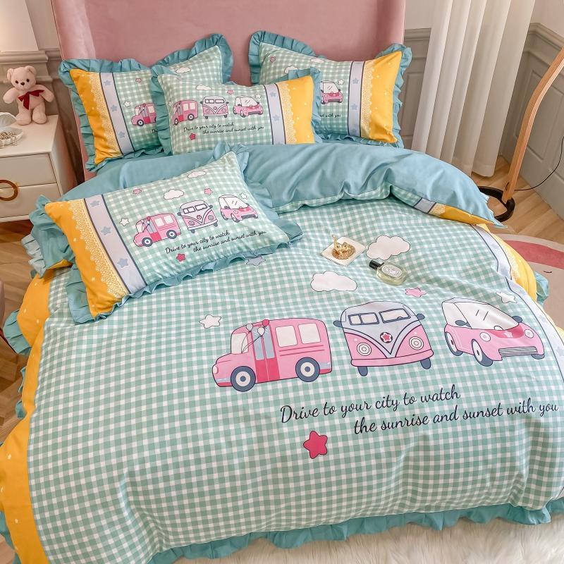 Four-piece Thick Brushed Bed Skirt Student Princess Style Sheet Duvet Cover Bedding