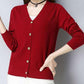 Spring and Autumn Knit Solid Color Cardigan Long Sleeve V-neck Sweater Short Solid Color Coat