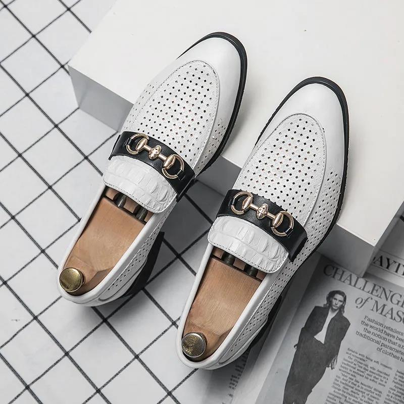 Slip on Formal Dress Shoes for Man Leather Men Shoes Summer Hollow Breathable Oxfords Man Casual Shoes