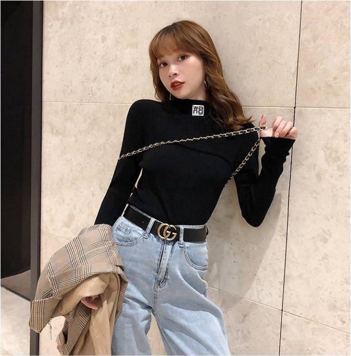 Women Warm Sweater Turtleneck Collar Female Solid Color Long Sleeve Slim Fit Pullover Sweater