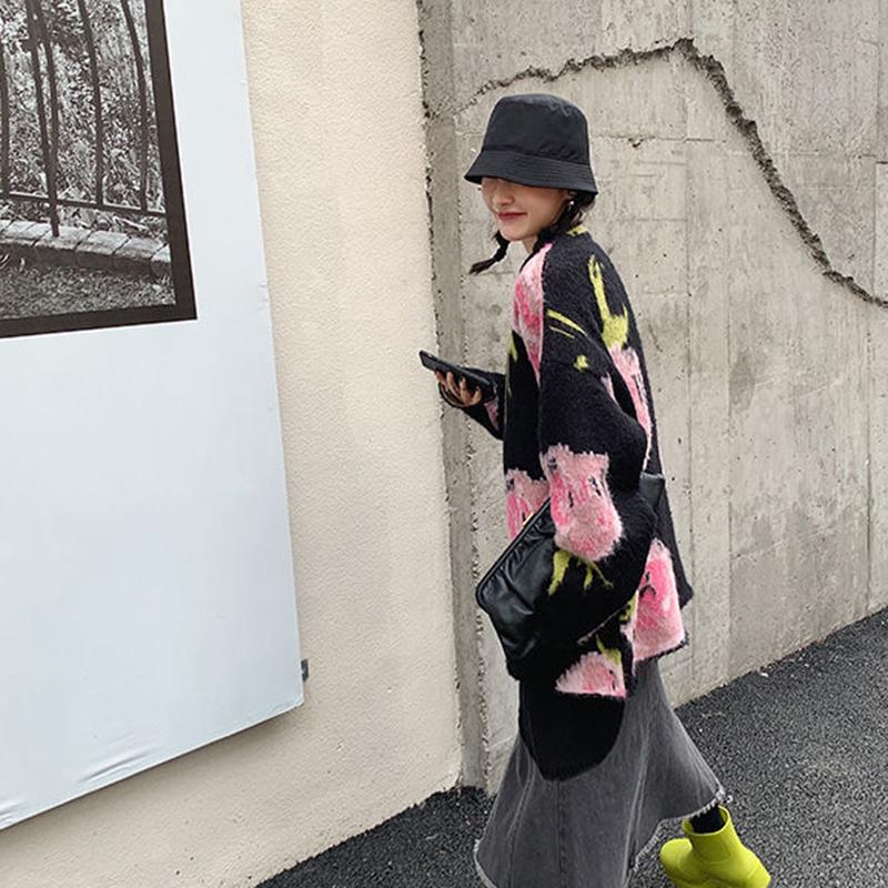 Women's Sweater Loose Outer Wear Autumn  Winter Casual Retro Jacquard Mid-length Pullover Knit Top