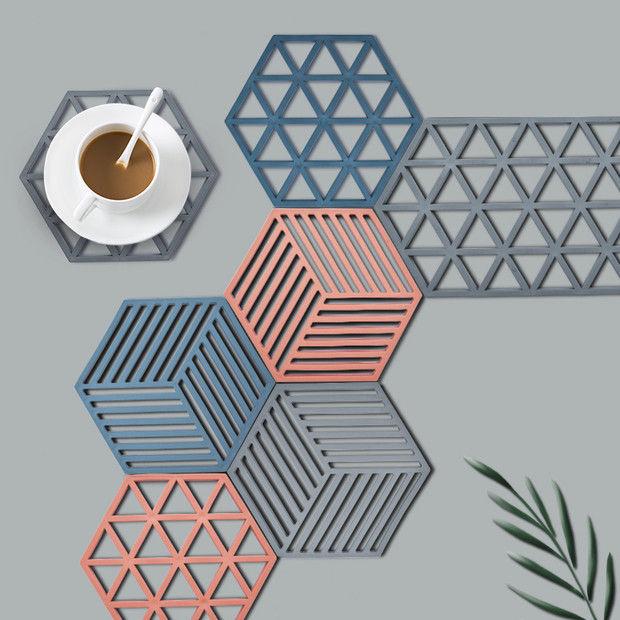 1/2/4/8pcs Household Geometric Shape Silicone Coaster High Temperature Resistant Table Mat Insulation Pad Anti-scald Coaster Non-slip Drink Coaster