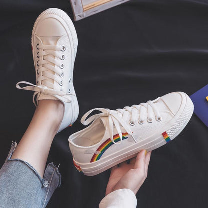 Women's Fashion  Vulcanized Shoes Woman Sneakers New Rainbow Retro Canvas Shoes Flat Fashion Comfortable High Shoes Women