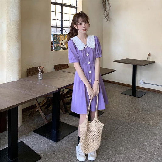 Female Summer Sweet Doll Collar Waist Show Thin Super Elegant Short Sleeve Slim Little Fresh Dress