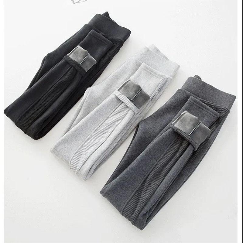Autumn and Winter Leggings for Women To Wear Korean Style Wild Stitching Threaded Foot Pants Plus Size High Waist Nine-point Pants Cotton Trousers