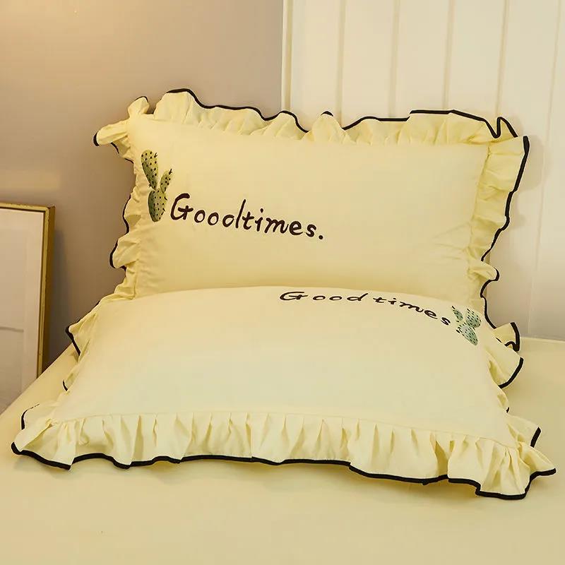 Letter Embroidery Pillowcases A Pair of Pillowcases Large 48x74cm Student Dormitory Single Double Bed Supplies