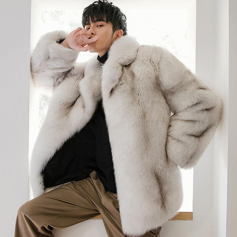 Faux Fox Fur Mid-length Men's Jacket Fashion Trend Plus Cotton Thick Fur Coat Trend