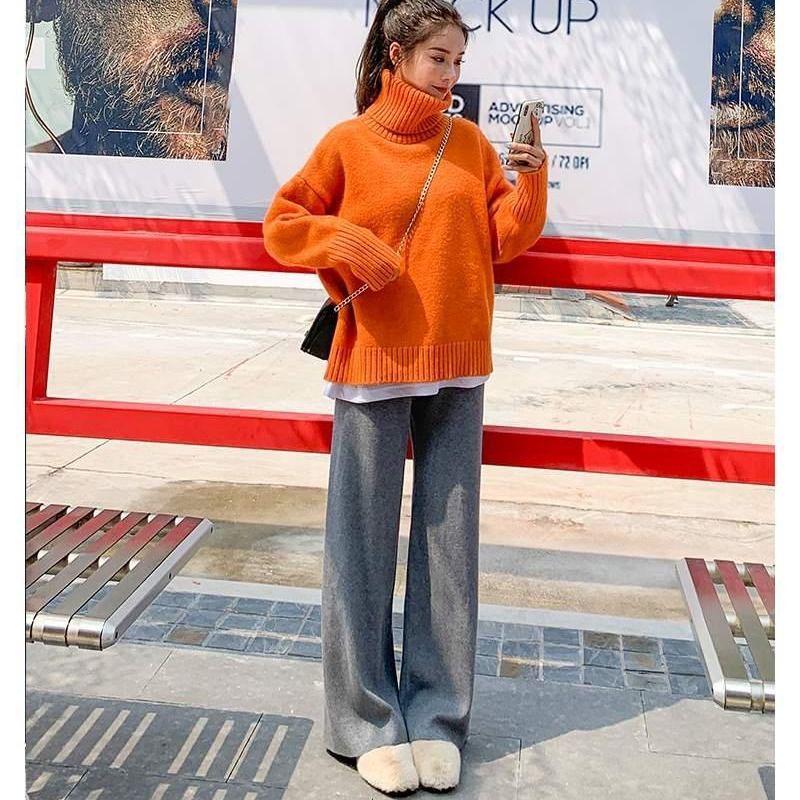 Solid Color High-neck Padded Sweater Female Student Jacket College Style Loose Bottoming Sweater