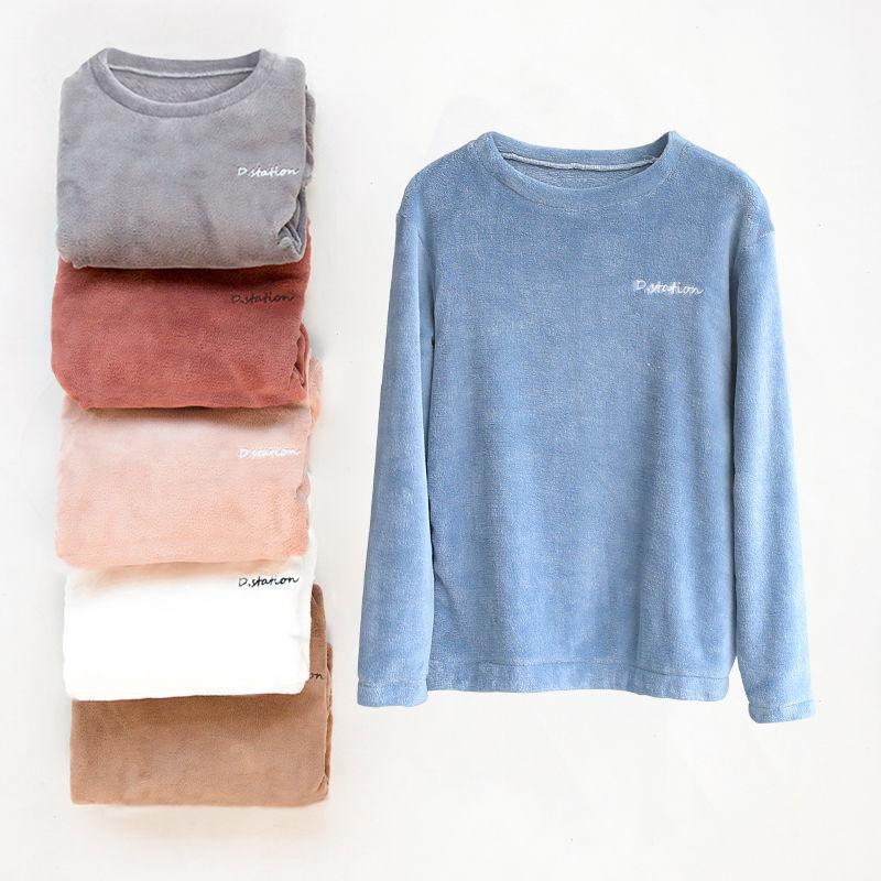 Pajamas for Women Men Coral Fleece Pyjamas Set Autumn Winter Sleepwear Suit Flannel Home Wear Loose Casual Velvet Warm Top and Pants Sets Long Sleeve