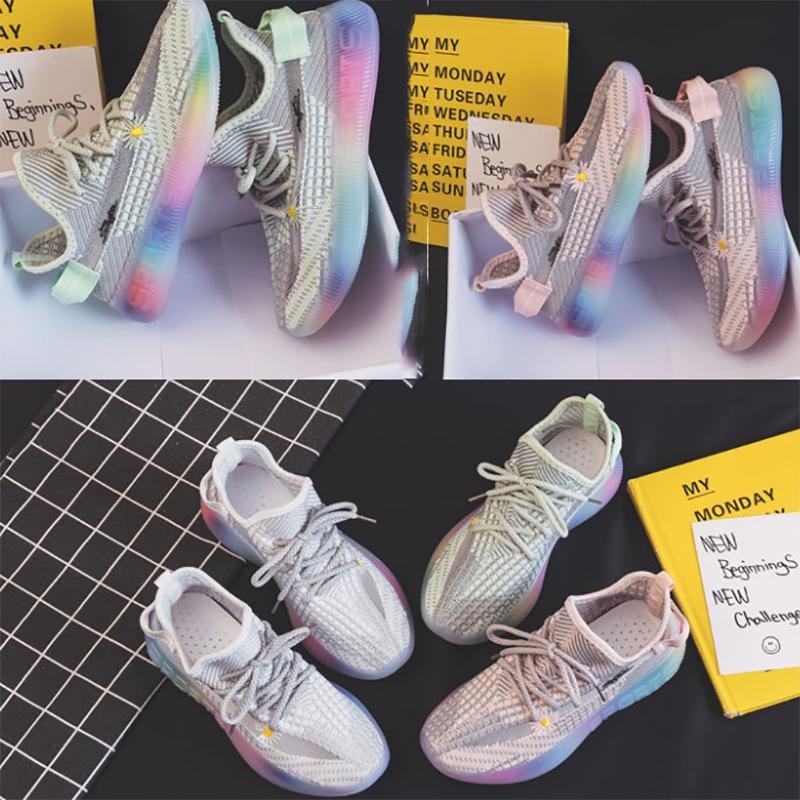 Rainbow Bottom Mesh Breathable Women's Shoes Korean Style All-match Running Sneakers for Students Fashion Casual Clearance Women's Shoes