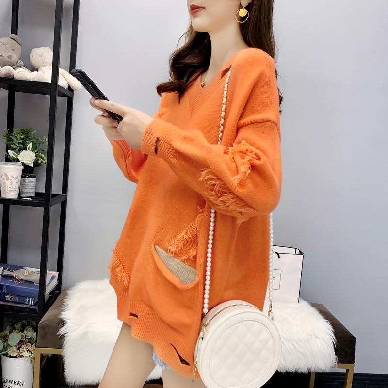 Spring and Autumn Ins Style Tassel Sweater Mid-length Loose Knit Jacket Pure Color Simple Female Top