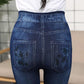 High Waist Stretch Denim Printed Leggings Women's Trousers and Velvet Feet Casual Pants and Velvet Thickening Fashionable and Versatile