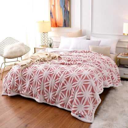 Bed Bedspread Winter Warmth Thickening Three-dimensional Double Layer Comfort Cotton Wool Jacquard Blanket Lamb Wool Blanket Home Textile Bedspread