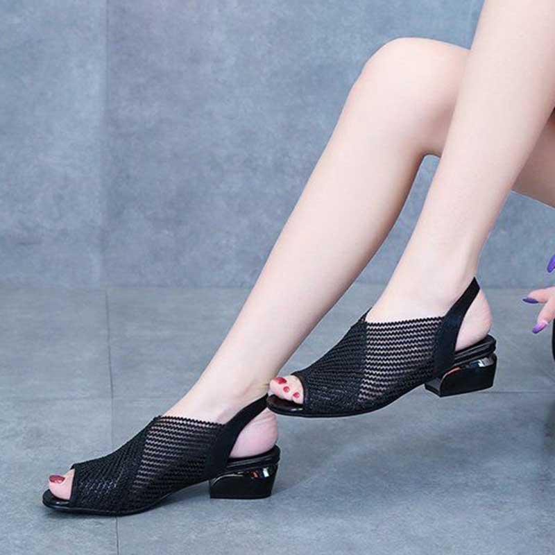 Plus Size 35-41 Summer Women Outdoor Hollow Mesh High Heels Flat Bohemian Beach Shoes Non-slip Office Lady Sandals