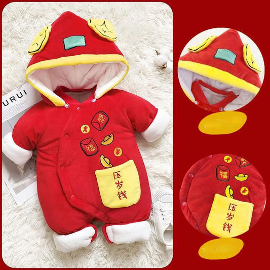 Baby Autumn and Winter Thickened Cotton-padded Clothes One-piece New Year's Clothing New Year Men and Women Newborn Full Moon Baby Cotton Clothes