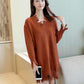 Autumn  Winter Women's Mid-length Sweater Ripped Tassel Sweater Casual Loose Knit Sweater Dress Outer Wear