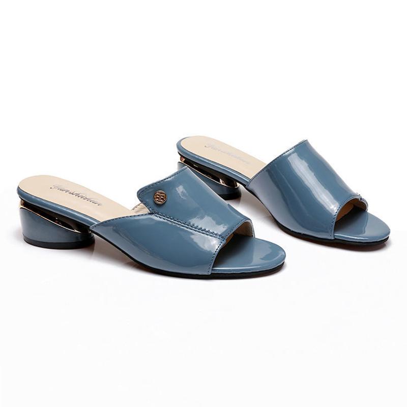 Sandals Women's Medium-heeled Thick-heeled Summer Soft Leather Sandals and Slippers Outside Wear Fish Mouth Large Size Women's Shoes