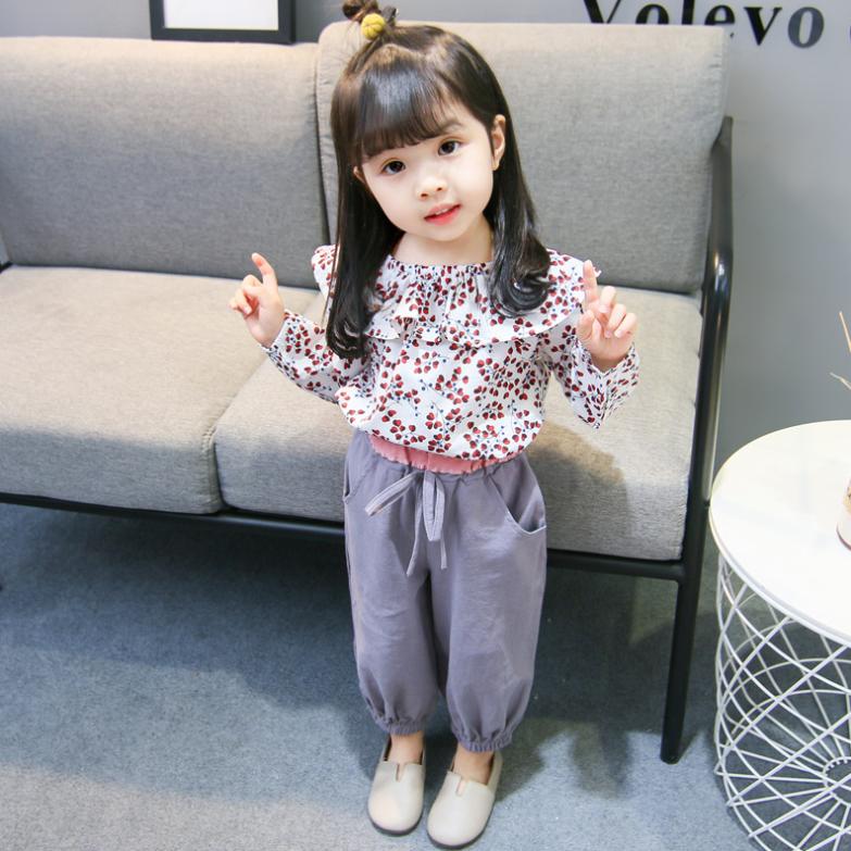 Korean Version Long Sleeve Girls' Spring and Autumn Children's Wear Floral Suit for 0-1-2-3-4 Years Old Infants