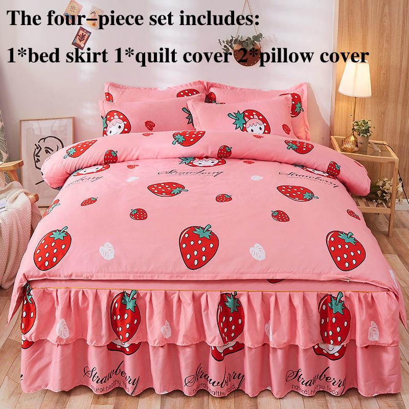 Four-piece Bed Skirts Bedspreads Bed Covers Pillowcases Non-slip Children's Sheets Bedding Fresh Air Girls