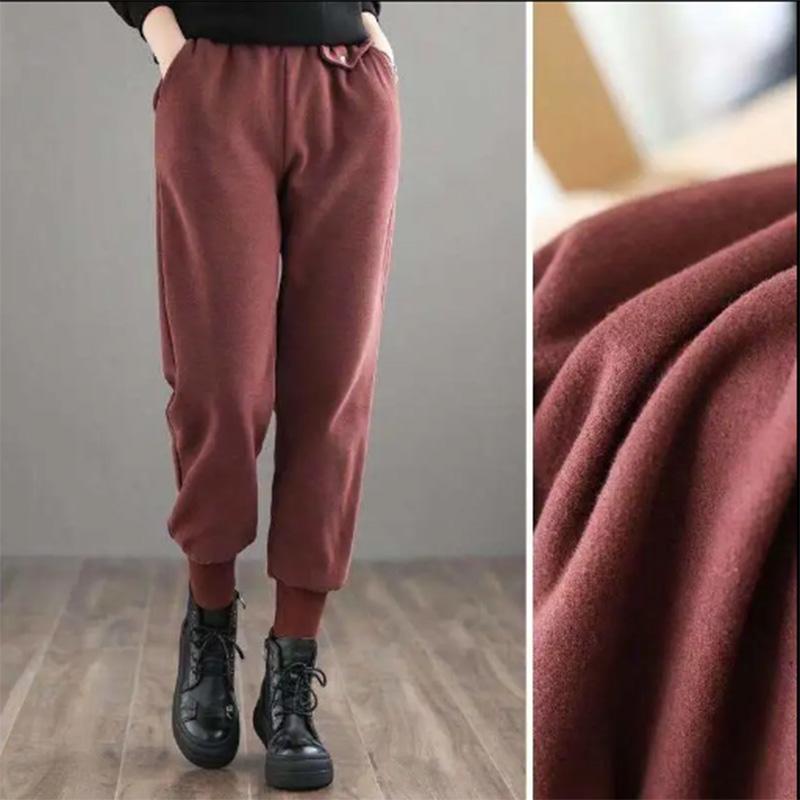 Fleece Harem Pants Women's Autumn and Winter Sweat Pants Elastic Waist Loose Thin Literary Thickening Casual Sports Long Pants