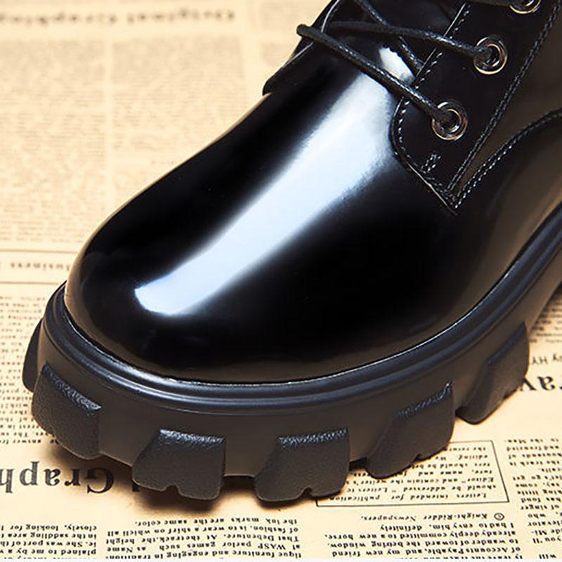 Women's Boots British Style Autumn and Winter Plush Platform Women's Boots All-match Thick-soled Patent Leather Handsome Short Boots