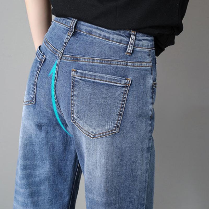Cropped Straight Jeans Women's Loose Spring, Autumn and Summer Thin Breeches High-waisted Wide-leg Pants
