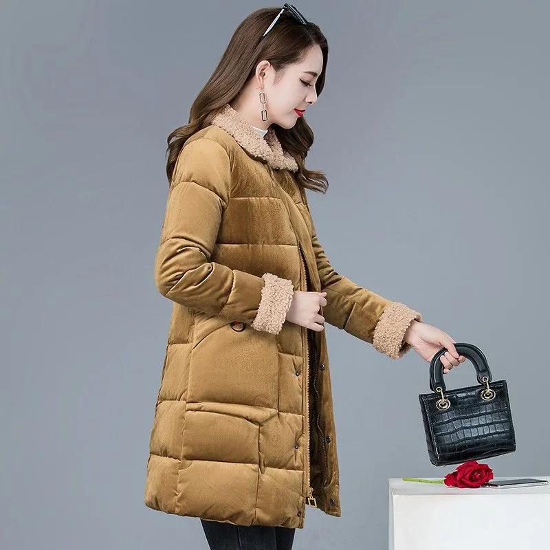 Women's Winter Korean Loose Quilted Coat Warm Padded Stand-collar Down Jacket Women's Solid Color Regular Down Jacket with Fur Collar