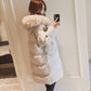 Autumn and Winter Ladies Down Padded Jacket Long Over The Knee Fur Collar Hooded Down Padded Jacket Slim Hooded Padded Warm Parka Coat