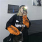 Dark Gothic Funny Pumpkin Fake Two Loose Long Sleeve T-shirts Modern Fashion Long Sleeve Clothing