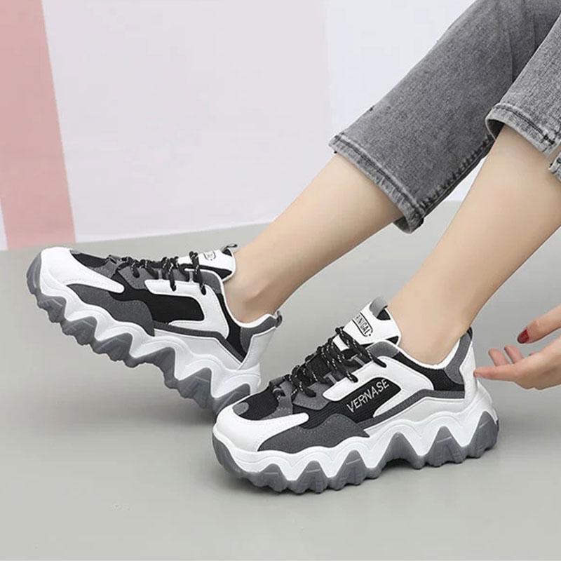 Female Student Sports Shoes Breathable Mesh Shoes Casual Shoes Small White Shoes Leather Thick Soles Large Soles Comfortable Mesh Shoes for Girls