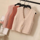 Wool Knitted Vest Women's Vest Spring and Autumn Loose Short Wave Side Single-breasted Hollow Sweater Small Cardigan