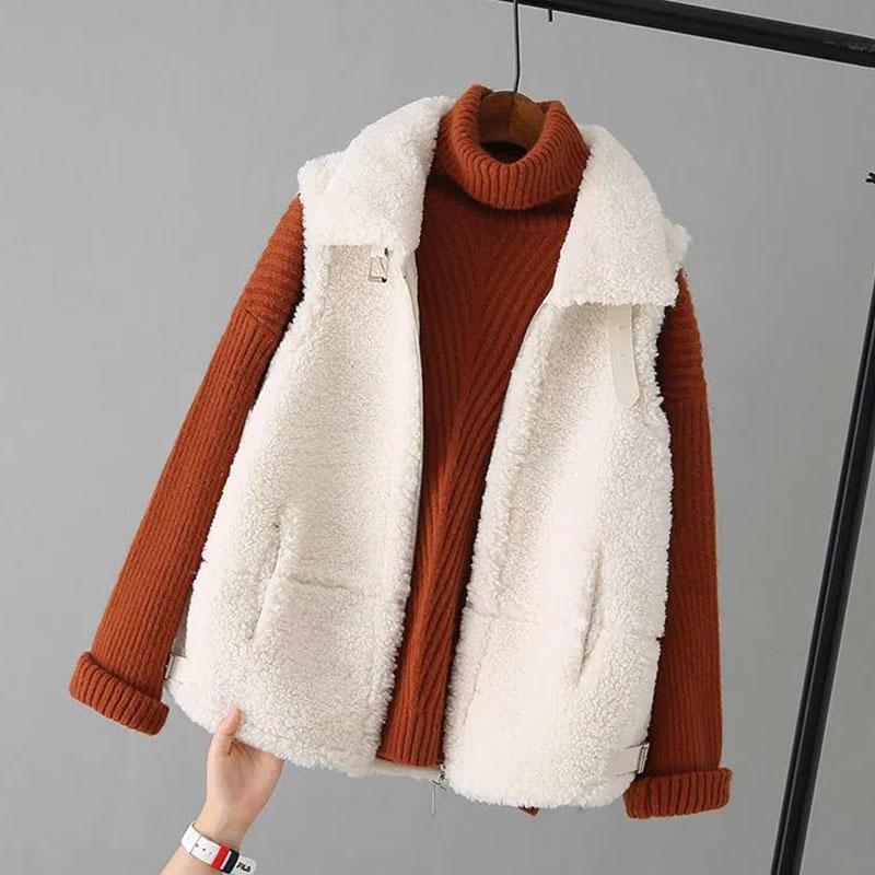 Lamb Plush Waistcoat Ladies Short Outer Wear Short Autumn and Winter New Loose High-end Waistcoat All-match Short Jacket