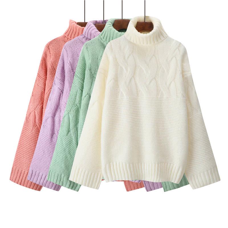 Loose Solid Color Turtleneck Sweater Bat Sleeve Pullover Knitted Schoolgirl Sweater