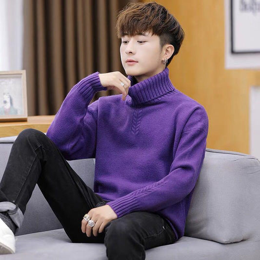 Warm Turtleneck Sweater Men Solid Knitted Mens Sweaters Casual Male Double Collar Slim Pullovers
