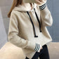 Spring and Autumn All-match Hooded Sweater Knit Korean Short Tops Fashion Casual Women's Jacket
