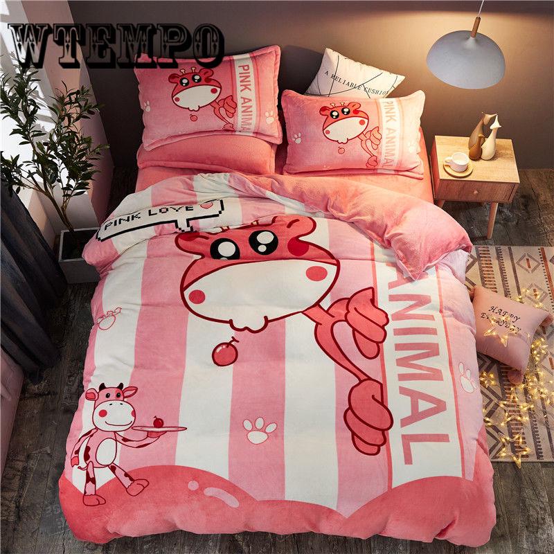 Thick Plush Duvet Cover Set Fashion 4pcs Bedding Sets Queen Size Flat Bed Sheet Comforter Duvet Sets