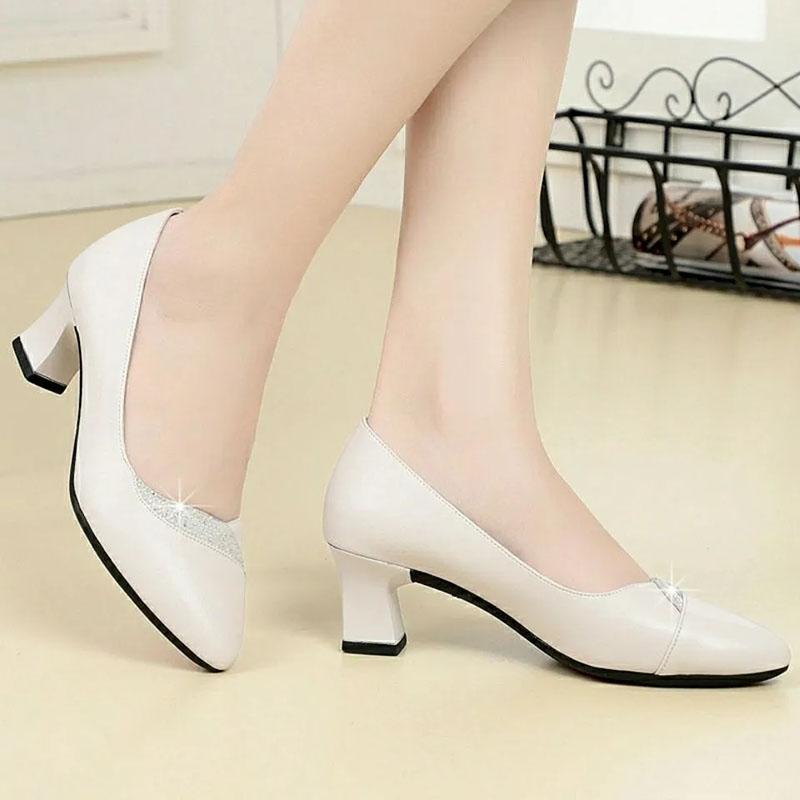 Spring and Summer Single Shoes Soft Bottom Shoes Thick with Casual Shoes Shallow Shoes Women's Shoes Black Leather Shoes