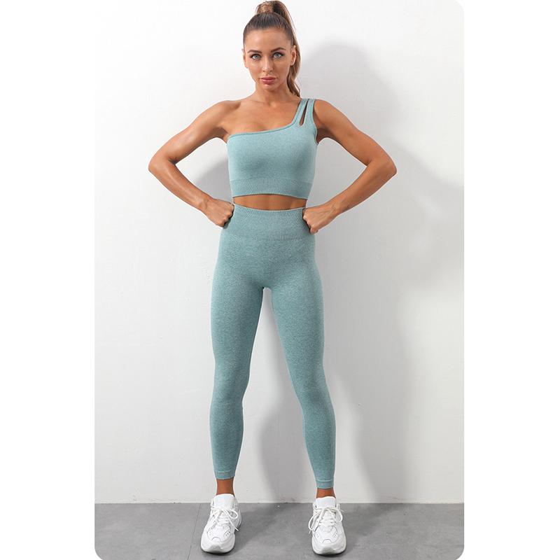 Women's Yoga Wear Sports Suit One Shoulder Vest Sports Bra Tight Pants Solid Color Gym Running Fitness Suit Tracksuit Active Athletic Clothing Sets