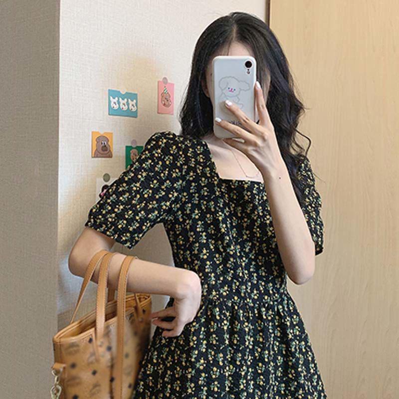 Ladies Summer Chiffon Skirt French Retro Oil Painting Floral Dress Mid-length Temperament Thin Versatile