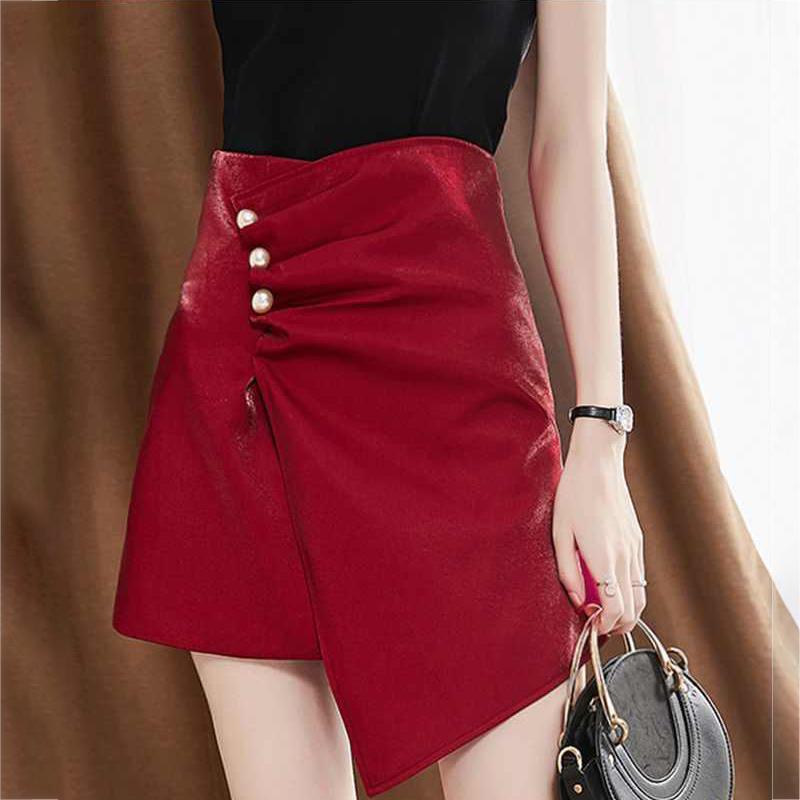 Irregular Women Sexy Tight A-line High Waist Hip Skirt Short Skirt Knee-length Split Fork Zipper Elastic Waist Club Casual Home Office
