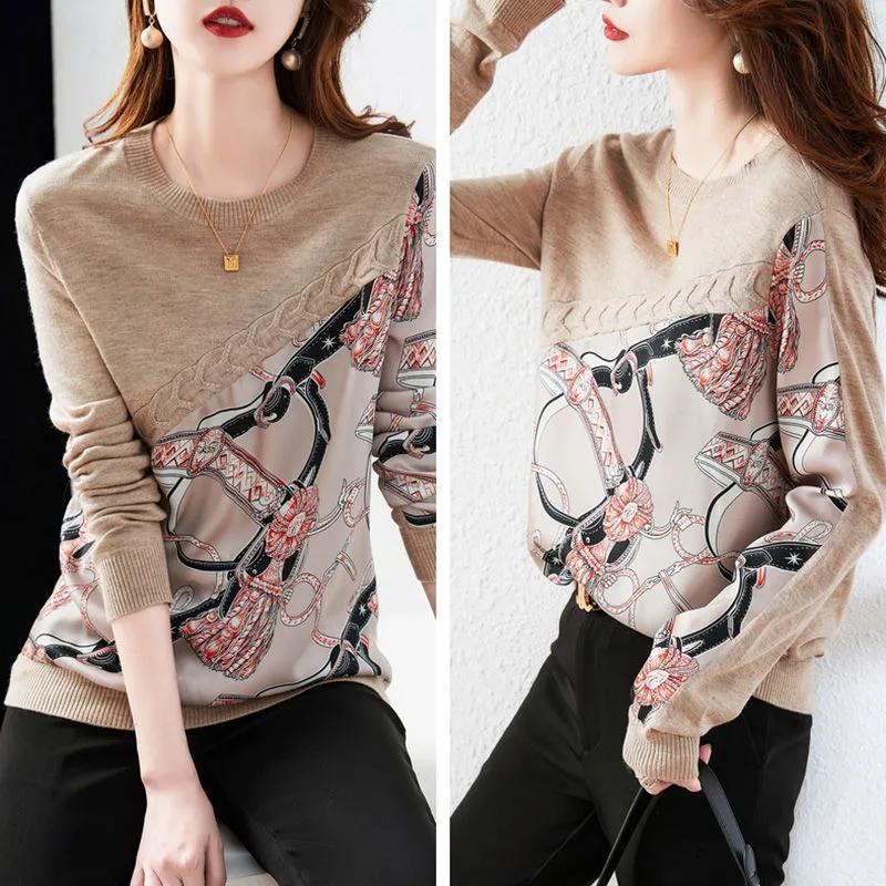 Sweater Women's Printing Thread Pullover Knitwear Korean Loose Fluffy Top Trending Sweater Autumn and Winter Female Tops