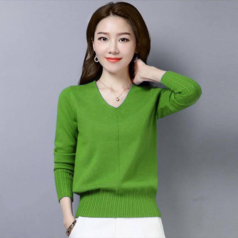 Pofulove Winter Women's Short V-neck Warm Pullover Sweater Shows Thin Office Undershirt Sweatshirts