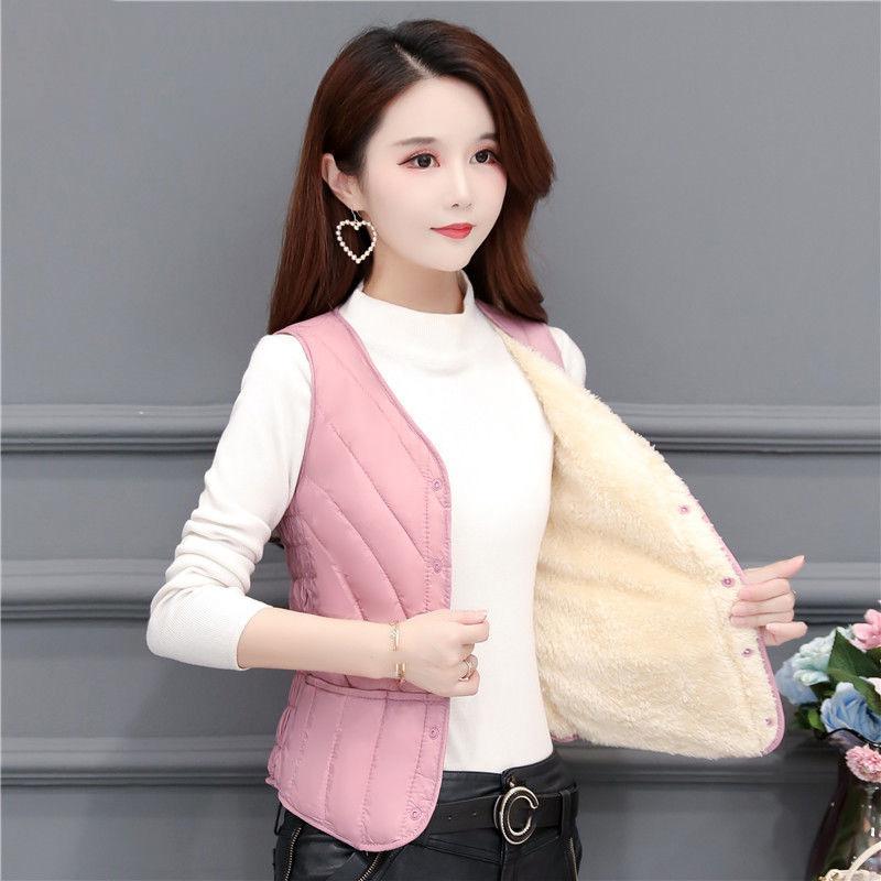Autumn and Winter Down Cotton Vest Women Plus Velvet Light and Thin Slim Short Inner Wear Warm Inner Tank Top Can Be Mechanically Washed